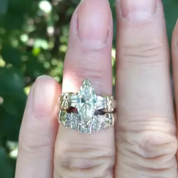 1.5ct Marquise Cut Vintage Two Tone Wedding Ring Set