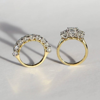 3ct Cushion Cut Three Stone Two Tone Wedding Ring Set