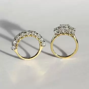 3ct Cushion Cut Three Stone Two Tone Wedding Ring Set