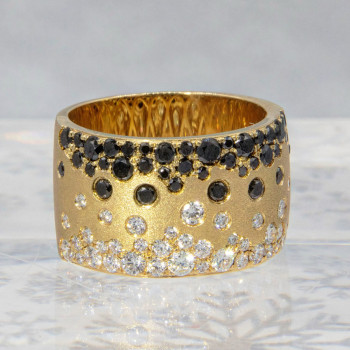 Flush Set White and Black Sapphire Starry Band Ring