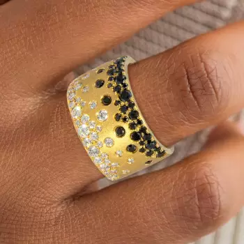 Flush Set White and Black Sapphire Starry Band Ring