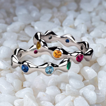 Bezel Set Round Cut Multicolor Sapphire Rainbow Wavy Band