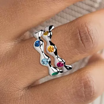 Bezel Set Round Cut Multicolor Sapphire Rainbow Wavy Band