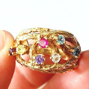 Round Cut Multicolor Sapphire Cluster Texture Floral Ring