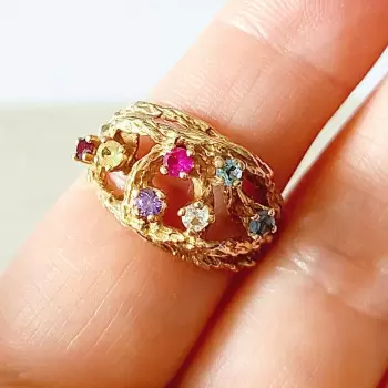 Round Cut Multicolor Sapphire Cluster Texture Floral Ring