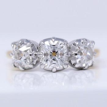 7ctw Cushion Cut Two Tone Vintage Three Stone Engagement Ring