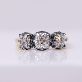 7ctw Cushion Cut Two Tone Vintage Three Stone Engagement Ring