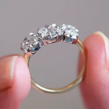 7ctw Cushion Cut Two Tone Vintage Three Stone Engagement Ring