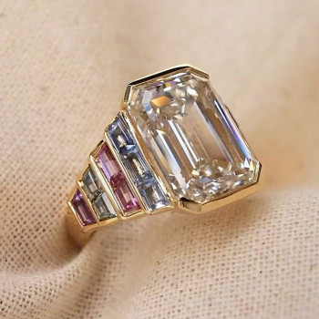14ct Emerald Cut Art-deco Multicolor Cocktail Ring