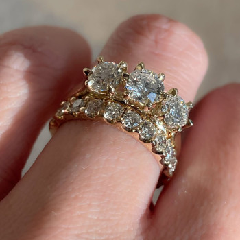 7ctw Round Cut Gold Tone Three Stone Wedding Ring Set