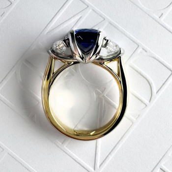 4ct Cushion Cut Blue Sapphire Two Tone Three Stone Ring
