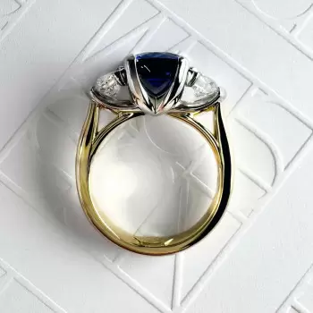 4ct Cushion Cut Blue Sapphire Two Tone Three Stone Ring