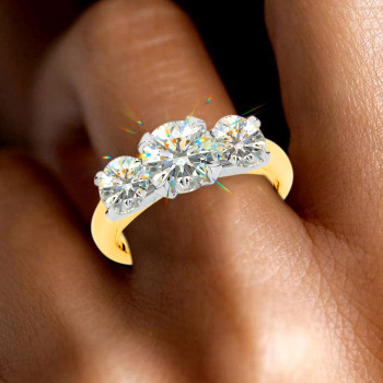 3ct Round Cut White Sapphire Two Tone Three Stone Ring