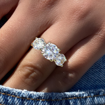 3ct Round Cut White Sapphire Two Tone Three Stone Ring