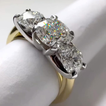 3ct Round Cut White Sapphire Two Tone Three Stone Ring