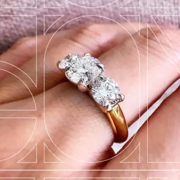 3ct Round Cut White Sapphire Two Tone Three Stone Ring