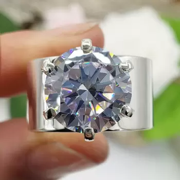 6.8ct Round Cut Wide Band Simple Engagement Ring