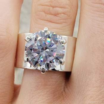 6.8ct Round Cut Wide Band Simple Engagement Ring
