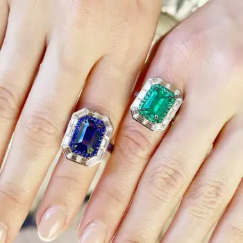 5.3ct Emerald Cut Emerald Halo Cocktail Ring