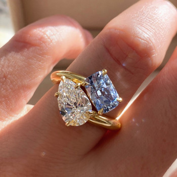 5ctw Cushion Cut Light Blue Sapphire Toi Et Moi Ring