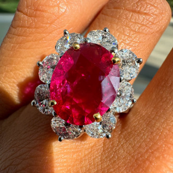 9.3ct Oval Cut Ruby Classic Halo Cocktail Ring