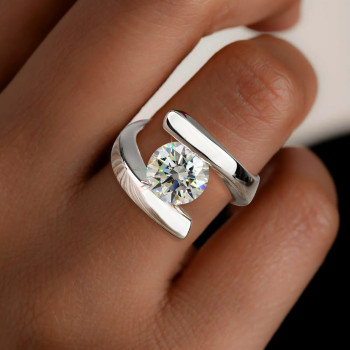 3ct Round Cut White Sapphire Bypass Engagement Ring
