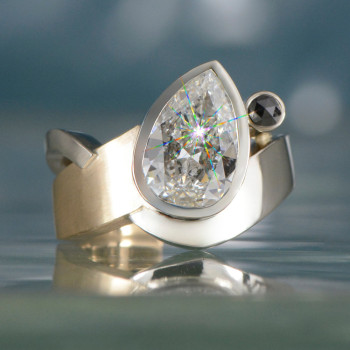 3ct Pear Cut White Sapphire Two Tone Modern Engagement Ring