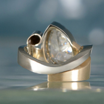 3ct Pear Cut White Sapphire Two Tone Modern Engagement Ring