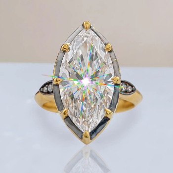8ct Huge Marquise Cut Vintage Two Tone Engagement Ring