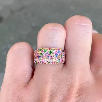 3.5ctw Round Cut Multicolor Sapphire Paved Wedding Band