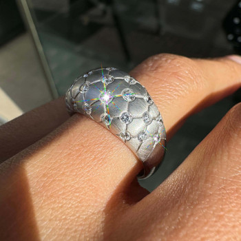 Round Cut White Sapphire Scattered Matte Cocktail Ring