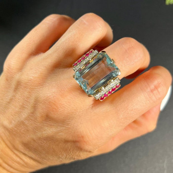 16ct Emerald Cut Aquamarine Vinatge Cocktail Ring