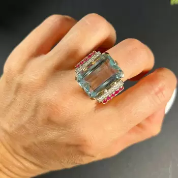 16ct Emerald Cut Aquamarine Vinatge Cocktail Ring