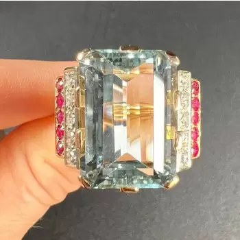 16ct Emerald Cut Aquamarine Vinatge Cocktail Ring