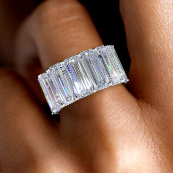 25ctw Long Emerald Cut White Sapphire Full Eternity Ring