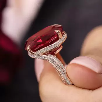 18ct Large Oval Cut Ruby Bypass Shank Cocktail Ring
