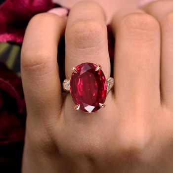 18ct Large Oval Cut Ruby Bypass Shank Cocktail Ring