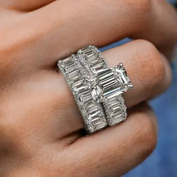 5ct Emerald Cut White Sapphire Classic Wedding Ring Set