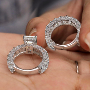 5ct Emerald Cut White Sapphire Classic Wedding Ring Set