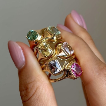 1.8ct Cushion Cut Multicolor Sapphire Skinny Signet Ring