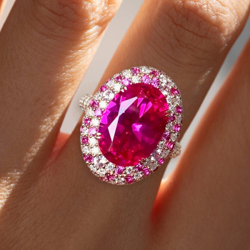 5.8ct Oval Cut Fuchsia Pink Sapphire Paved Cocktail Ring