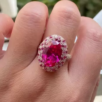 5.8ct Oval Cut Fuchsia Pink Sapphire Paved Cocktail Ring