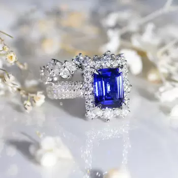 4ct Emerald Cut Blue Sapphire Vintage Lace Wedding Ring Set