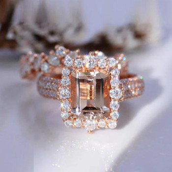 4ct Morganite Pink Sapphire Vintage Lace Wedding Ring Set