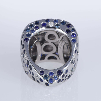 6ctw Flush Set White and Blue Sapphire Bold Cocktail Ring