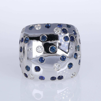 6ctw Flush Set White and Blue Sapphire Bold Cocktail Ring