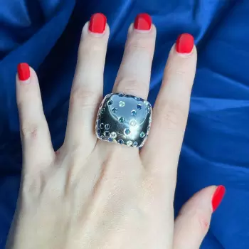6ctw Flush Set White and Blue Sapphire Bold Cocktail Ring