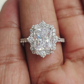3.5ct Radiant Cut Vintage Halo Engagement Ring