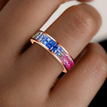 5ctw Princess Cut Rainbow Sapphire Eternity Wedding Ring