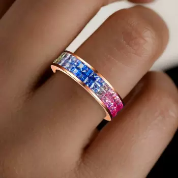 5ctw Princess Cut Rainbow Sapphire Eternity Wedding Ring